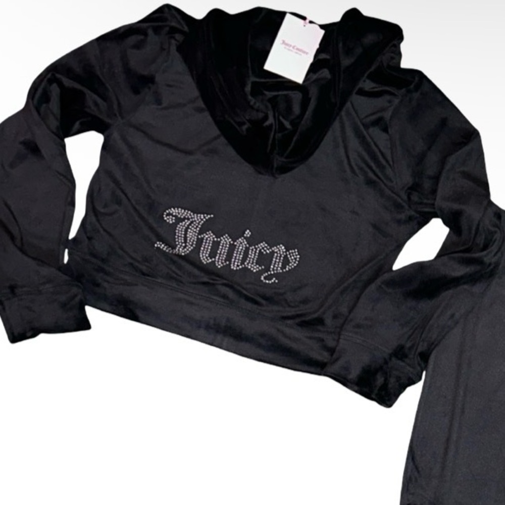JUICY COUTURE BLACK LIQUORICE OG BLING RHINESTONE VELOUR TRACKSUIT *HOODIE* NWT - Picture 4 of 15